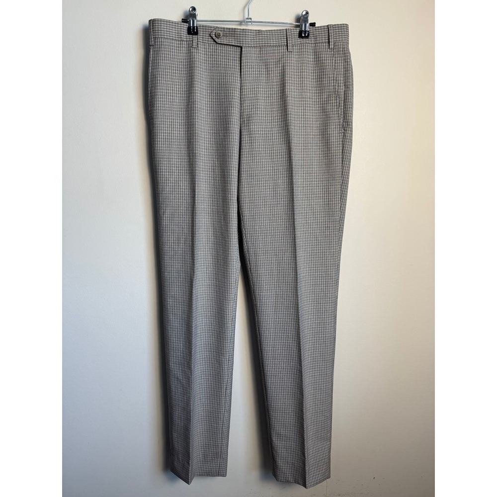Zanella Mens Brown Micro Check Parker Dress Pants 34 Wool Italy Luxury Tailored